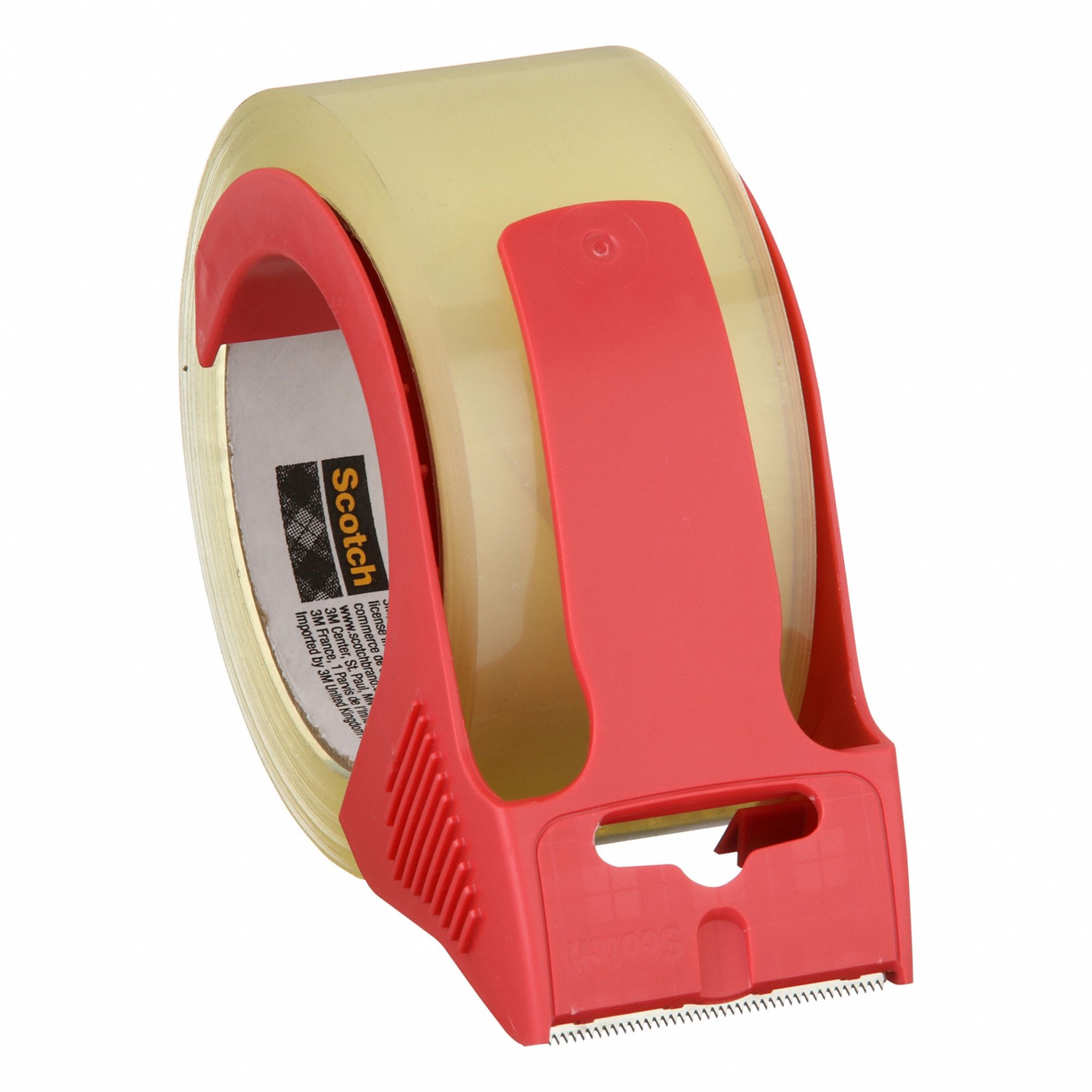 Packaging Tape with Dispenser: Clear, 3.1 mil Tape Thick, 55 oz/in Tape Adhesive Strength, 4 PK