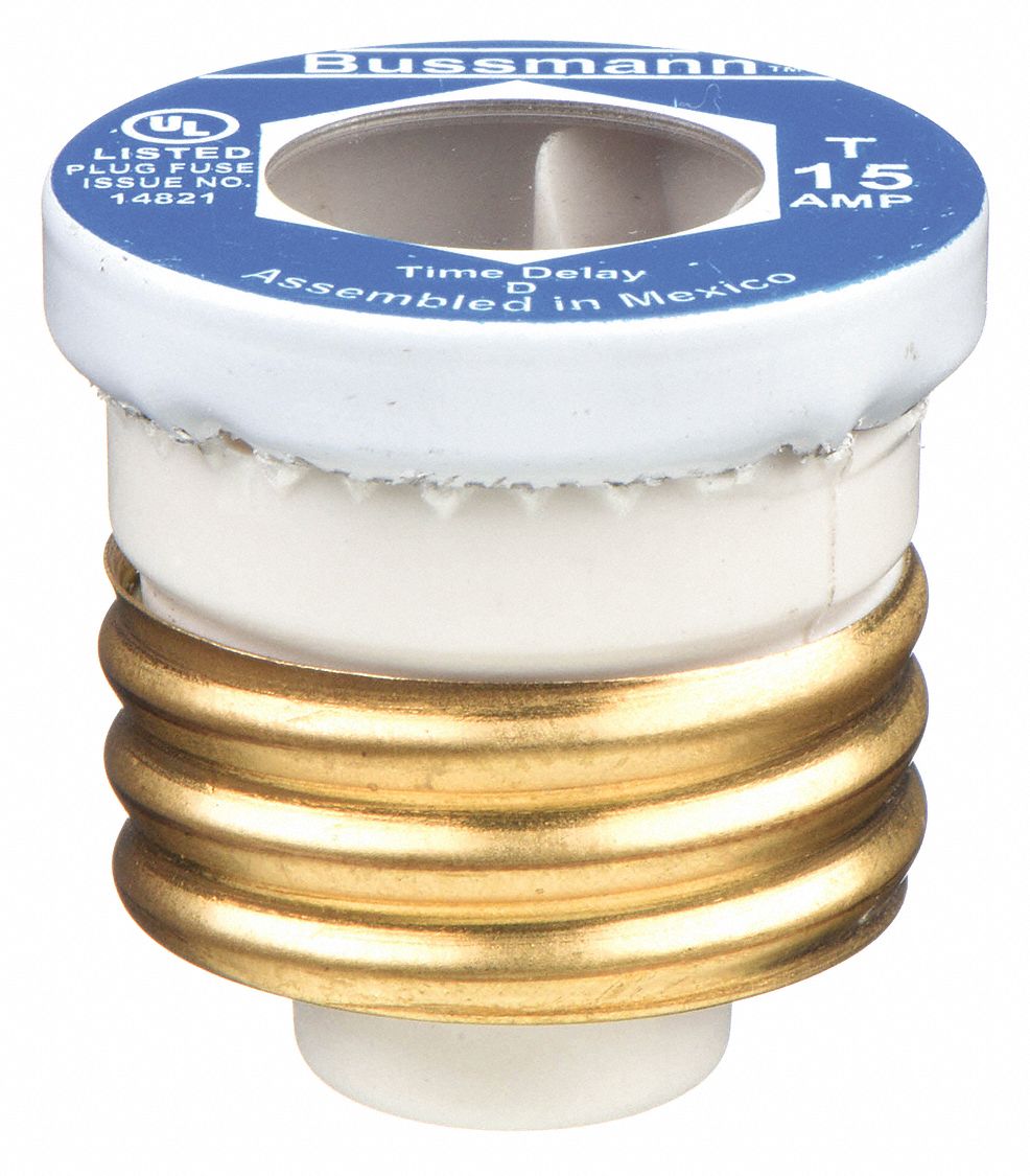 BUSSMANN, 15A, 125V AC, Plug Fuse 3W757T15 Grainger