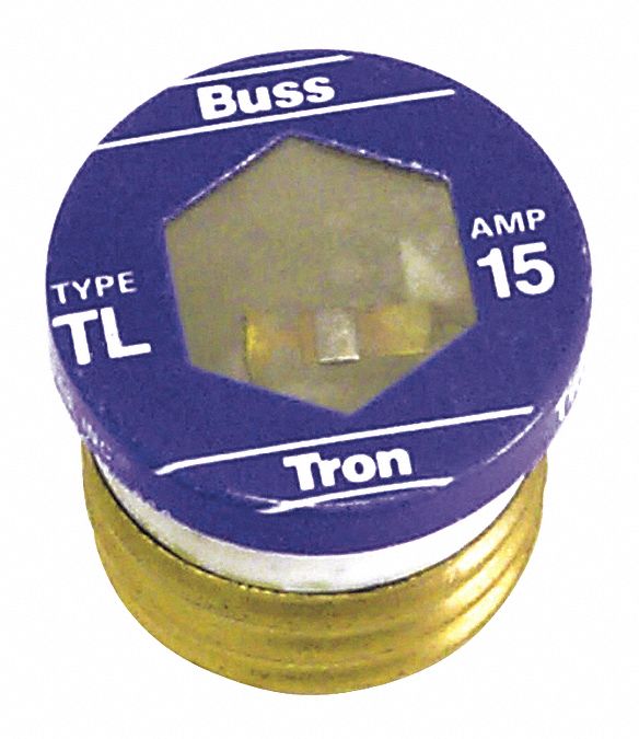 BUSSMANN Plug Fuse 15A, 125V AC, ScrewIn Body, Nonrejection Fits Fuse