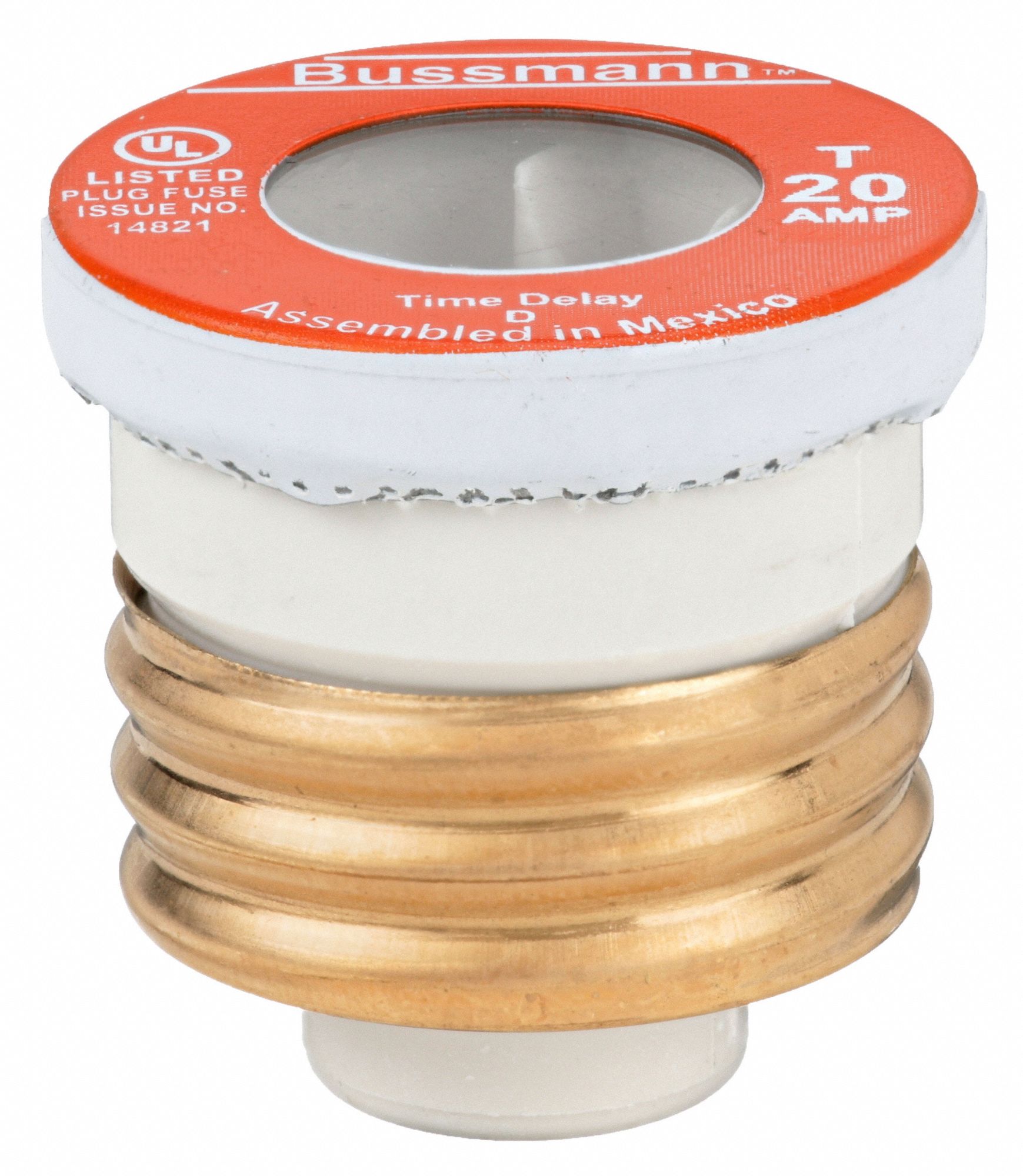Plug Fuse: T Series, Time-Delay, 20 A, Non-Rejection, Indicating