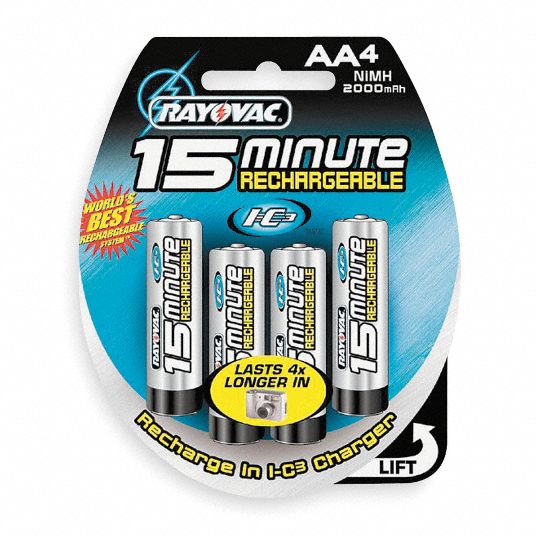RAYOVAC AA Rechargeable Battery, 1.5V DC, PK 4 3WA27IC37154 Grainger