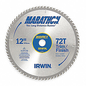 CIRCULAR SAW BLADE, CARBIDE, 12 IN DIA, 72, 1 IN ARBOUR, ATB, 15 ° , 0.095 IN, FOR SOFT/HARDWOOD
