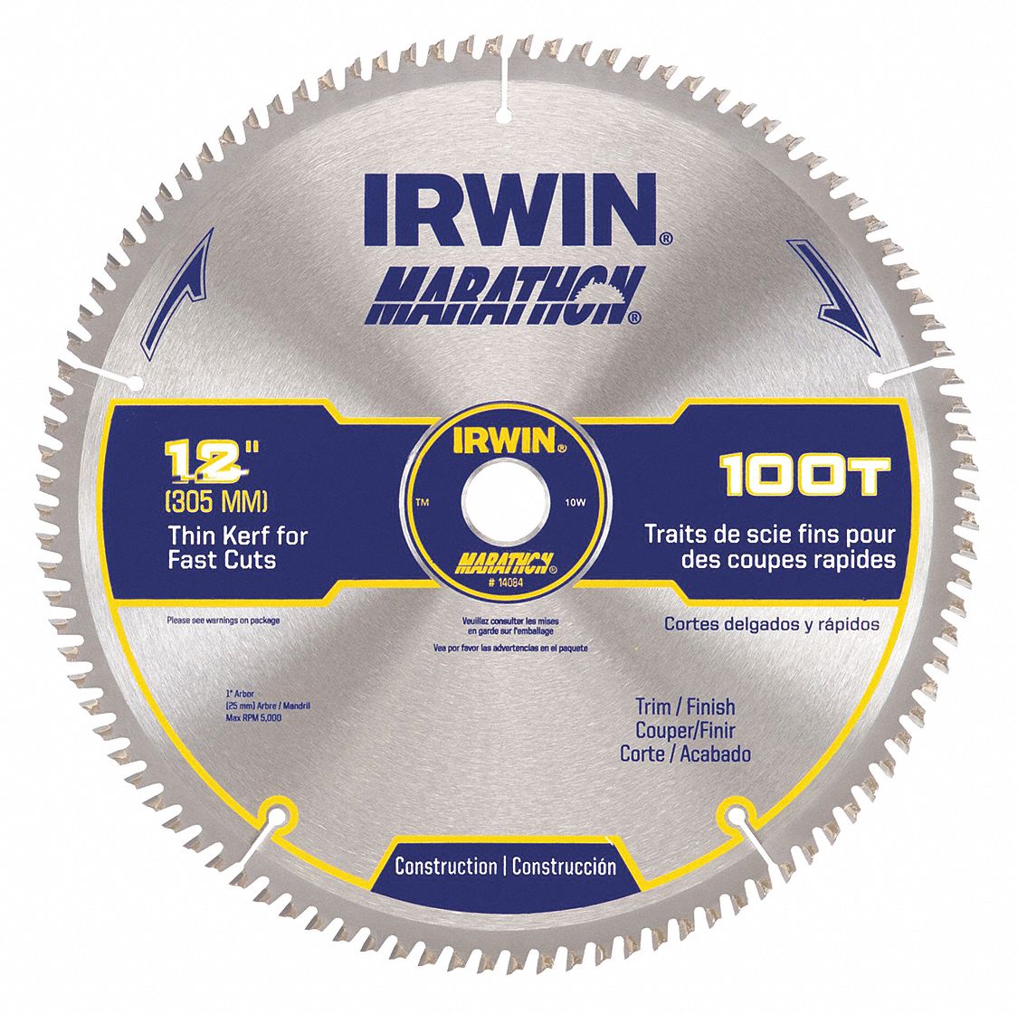 CIRCULAR SAW BLADE, CARBIDE, 12 IN DIA, 100, 1 IN ARBOUR, ATB, 10 ° , 0.095 IN, FOR SOFT/HARDWOOD