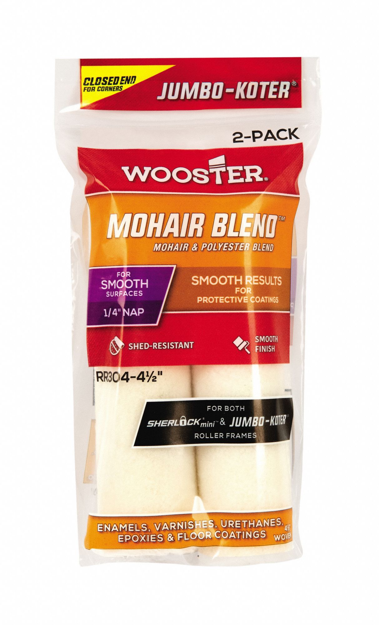 WOOSTER Mini Paint Rollers 4 1/2 in Lg, 1/4 in Nap Size, Mohair Fabric