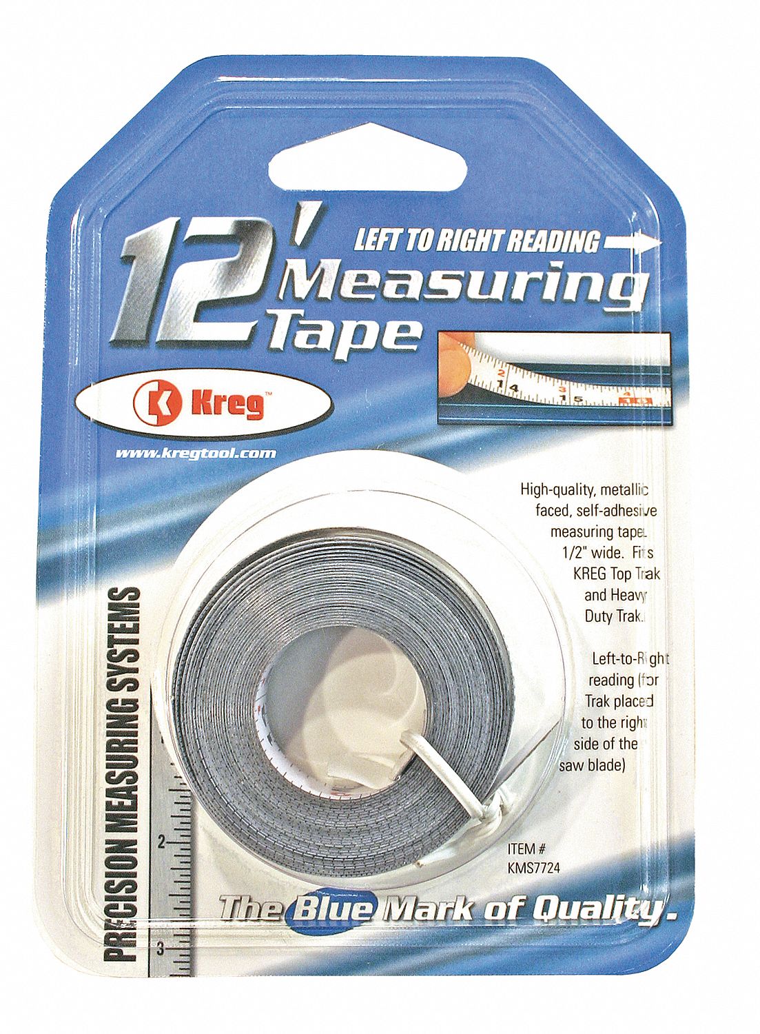 Kreg KMS7724 12' Self-Adhesive Left Hand Reading Measuring Tape