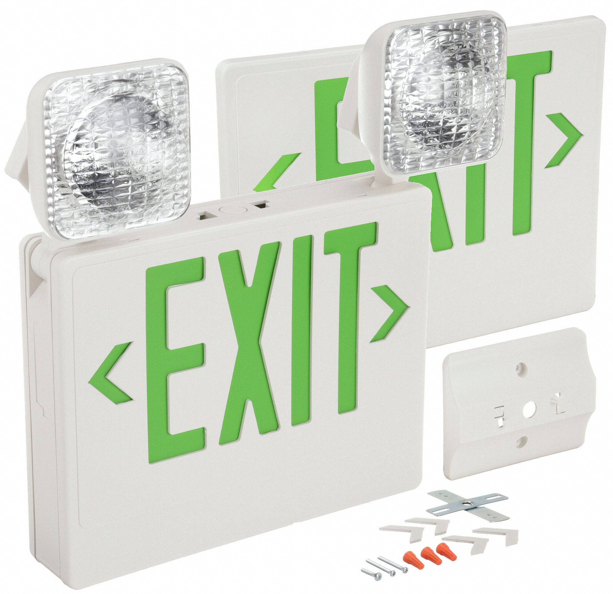 BIG BEAM Exit Sign with Emergency Lights: White, 2 Faces, Green, LED ...