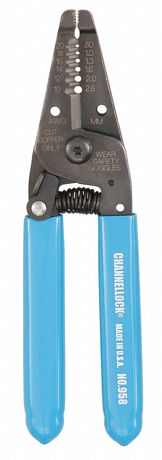 WIRE STRIPPER, 20 TO 10 AWG, 6¼ IN OVERALL L, CUT, STANDARD CUSHION GRIP, 20 TO 10 AWG, 958