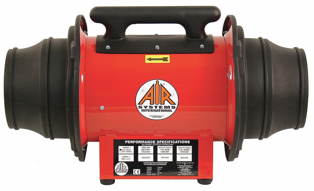 Confined Space Fan: 115 V AC, 8 in_10 in Duct Dia, 1/3 hp Horsepower, Red