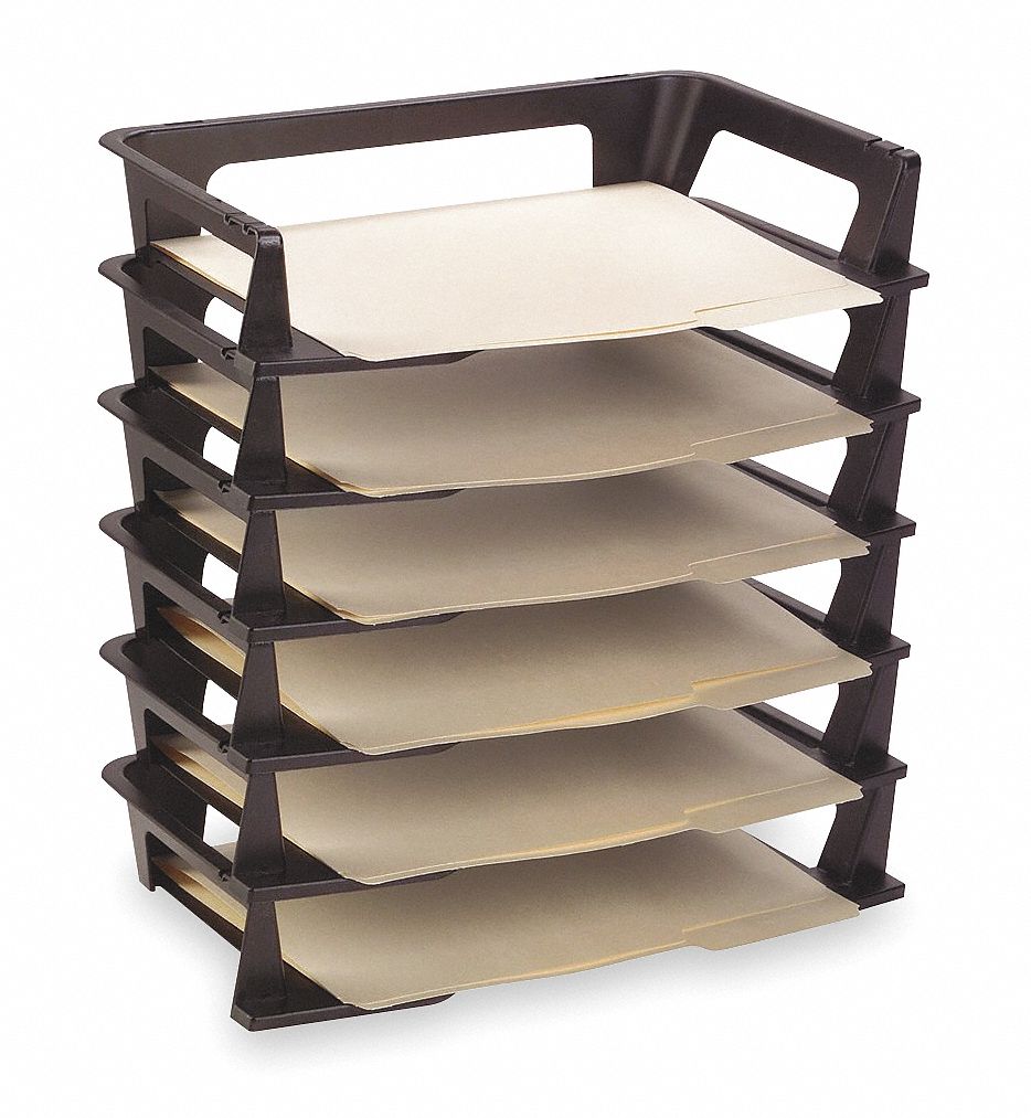File Holder: 6 Compartments, Plastic, Black, 9 in Overall Wd, 6 PK