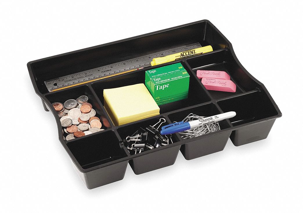  BOS-DEF38104 - Organizador de cajones de escritorio de plástico  negro de 1 pulgada de alto x 14 pulgadas de ancho x 9 pulgadas de  profundidad (1 organizador) : Productos de Oficina