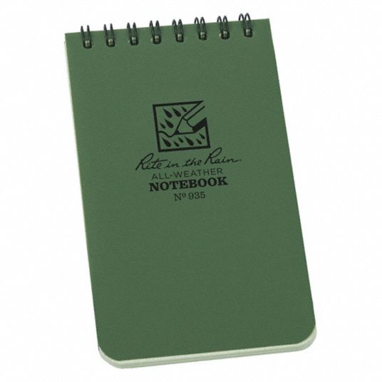 RITE IN THE RAIN, 3 in x 5 in Sheet Size, Green, All Weather Notebook ...