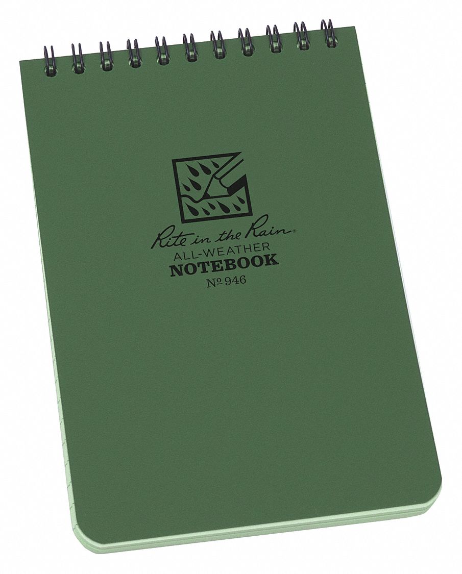 RITE IN THE RAIN, 4 in x 6 in Sheet Size, Green, All Weather Notebook ...