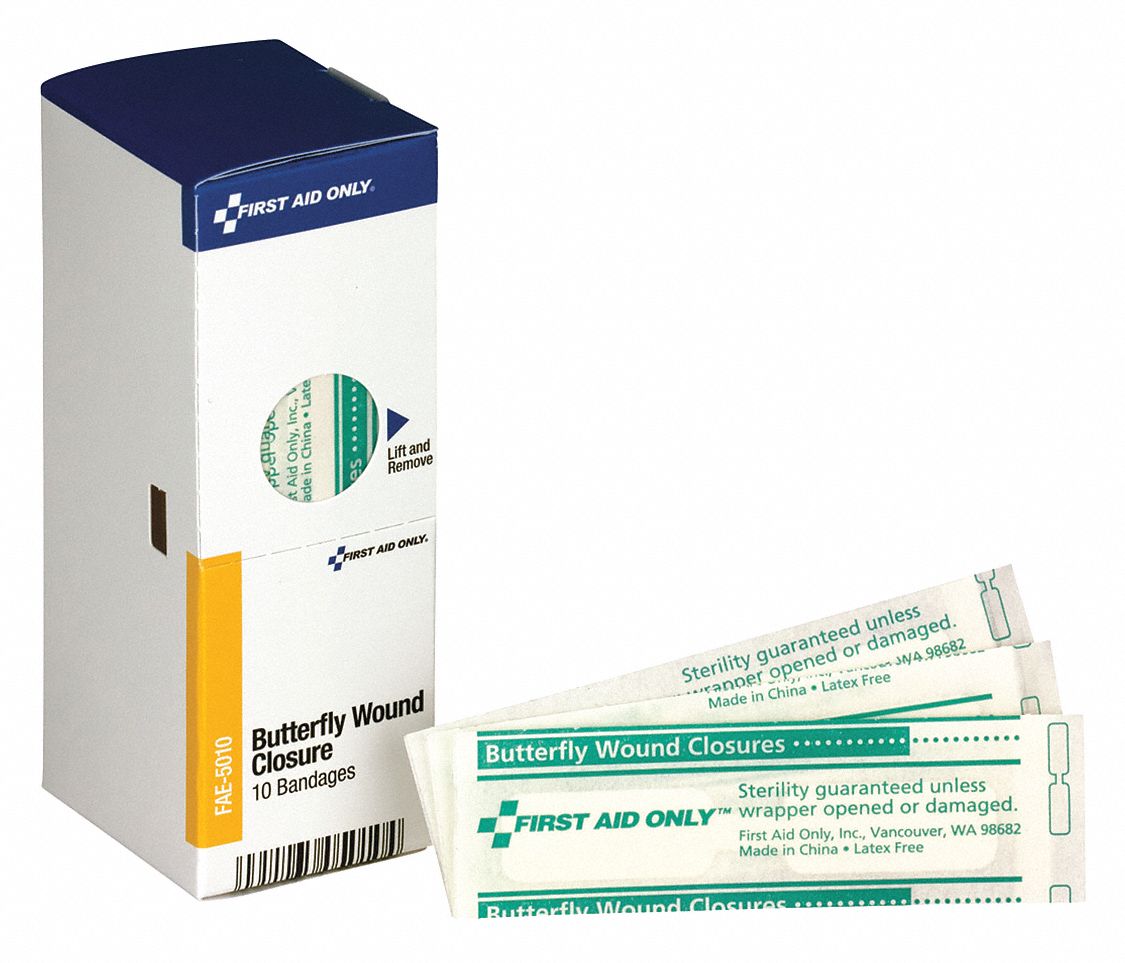 Wound Seal: Butterfly Wound Closures, 1/2 in Wd, 2 3/4 in Lg, Not Metal Detectable