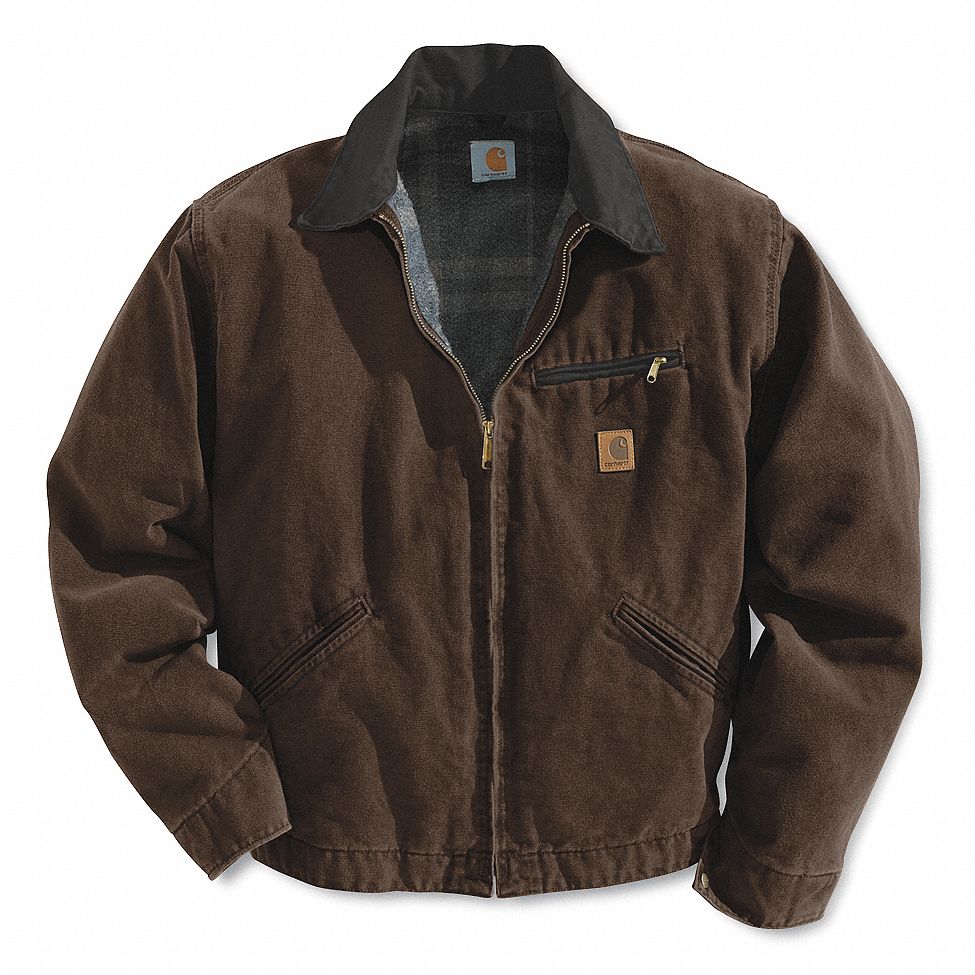 CARHARTT Jacket, 100% Cotton Sandstone Duck, Brown, Zipper Closure Type ...