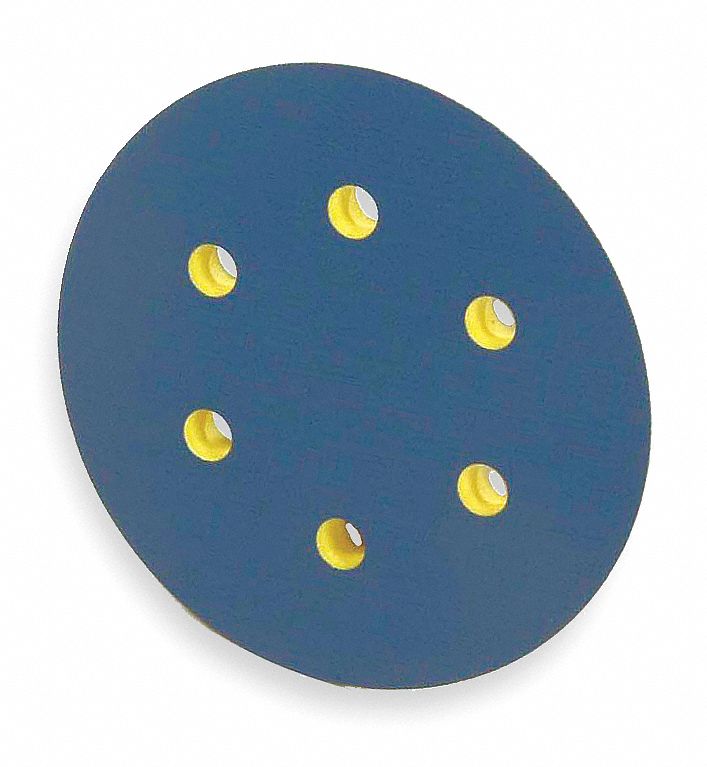 PSA Disc Backup Pad: 6 in Dia x 1/2 in T, 5/16"-24 Threaded-Shank, 6 Hole, Medium Density