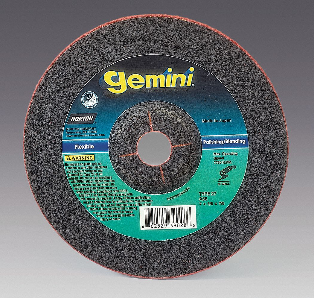 DEPRESSED CENTRE GRINDING WHEEL, TYPE 27, 2 IN X 1/8 IN X ⅜ IN, ALUMINUM OXIDE, 60 GRIT