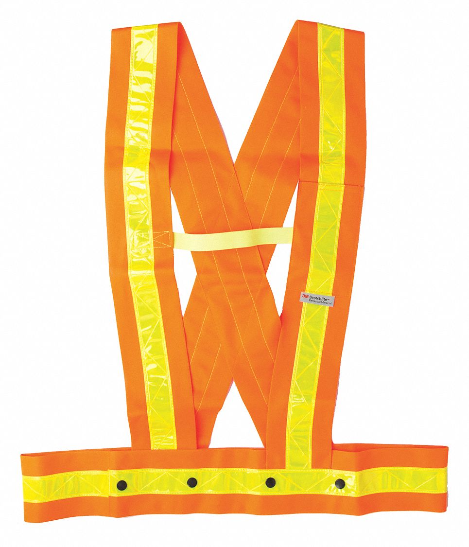 GRAINGER APPROVED Orange/Red, Silver, High Visibility Sash, M/L 3WLA3