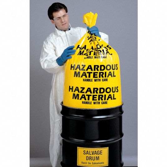 GRAINGER APPROVED Hazardous Waste Bags, 55 gal, Polyethylene, Yellow