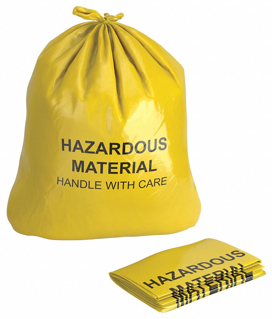 HAZARDOUS WASTE BAGS,30 GAL.,YELLOW,PK24