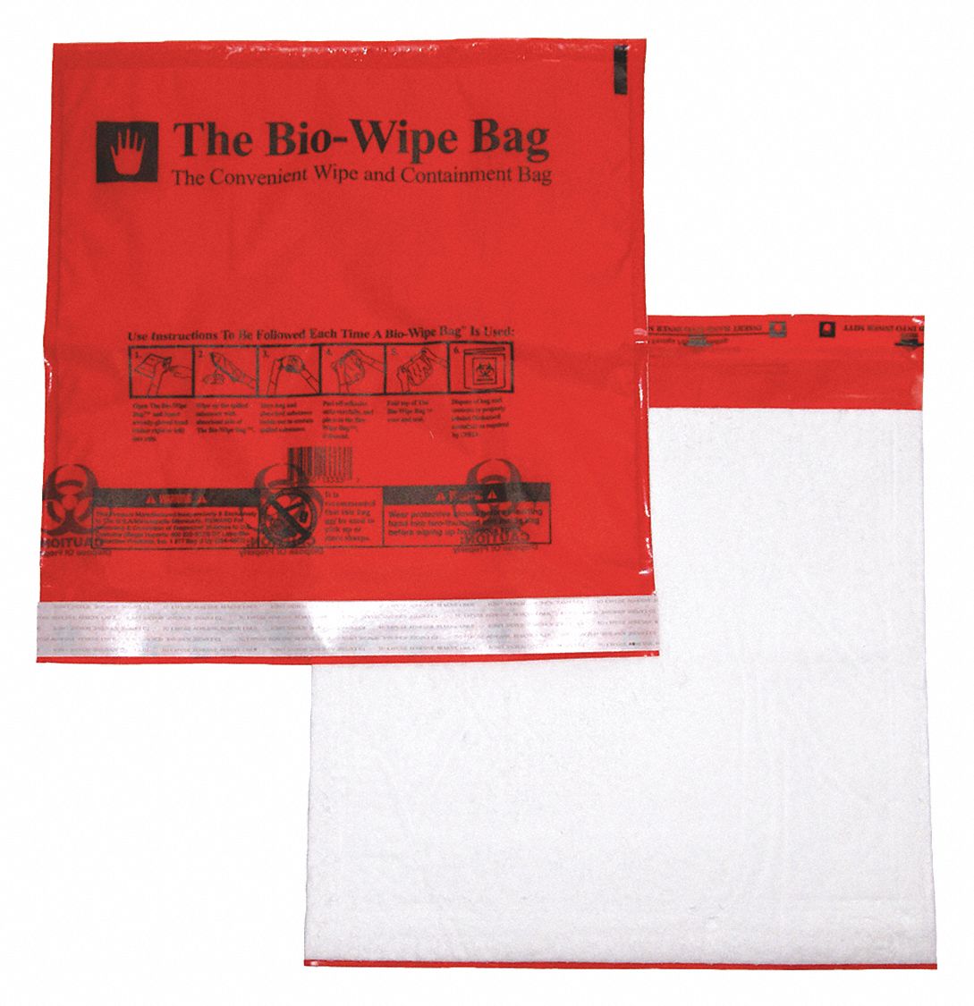 Bio-Wipe Bag: 1 oz Volume Absorbed Per Pad, 1 gal (100 Pads), Box, Red, 10 PK