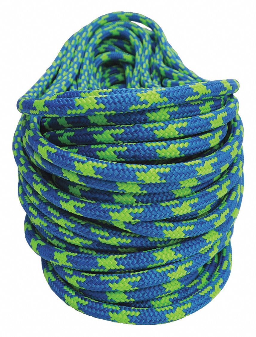 ALL GEAR 7/16 in dia. Polyester Arborist Climbing Rope, Black/Blue/Green/Neon Yellow, 120 ft