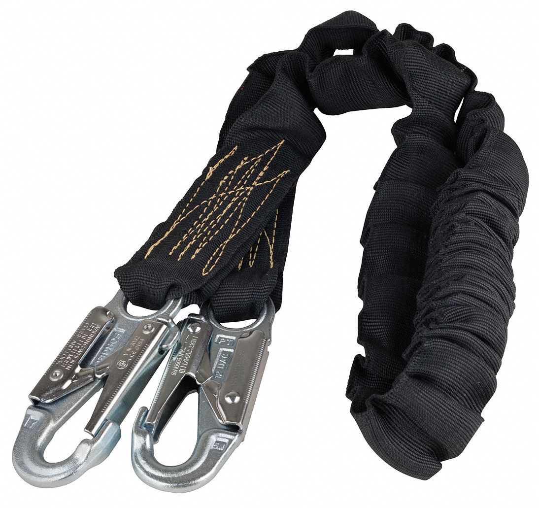 Shock-Absorbing Lanyard: Tubular Webbing, Arc-Flash Rated, Steel Snap Hook, Steel Snap Hook