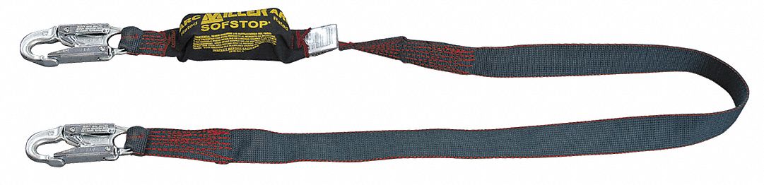 Shock-Absorbing Lanyard: Shock Pack, Arc-Flash Rated, Steel Snap Hook, Steel Snap Hook, Black