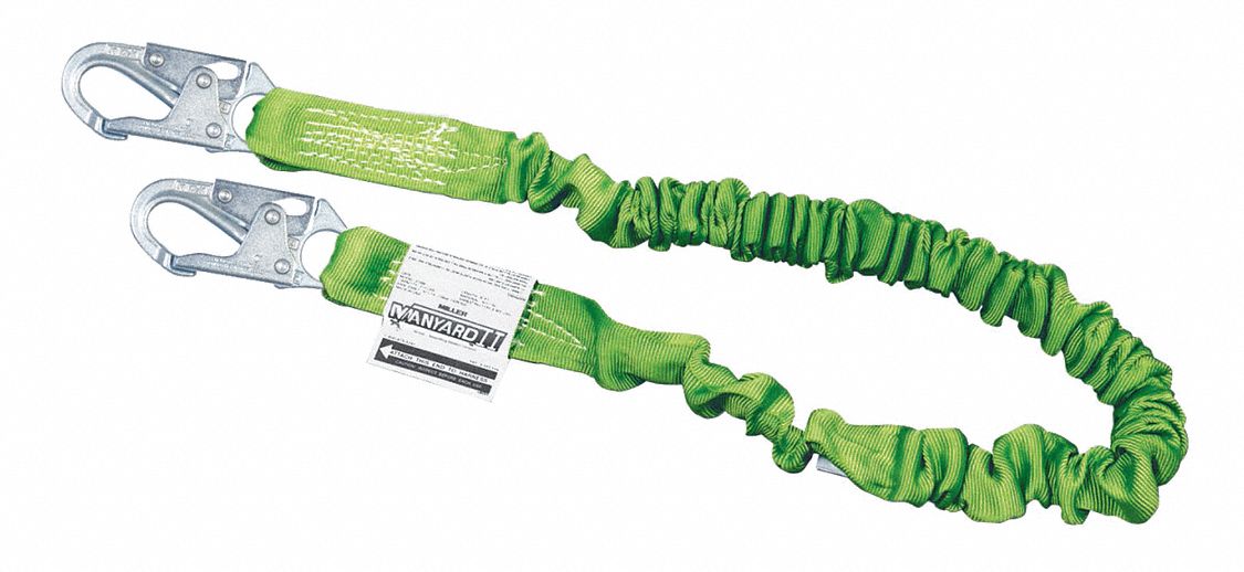 Shock-Absorbing Lanyard: Tubular Webbing, Steel Snap Hook, Steel Snap Hook, 310 lb Capacity