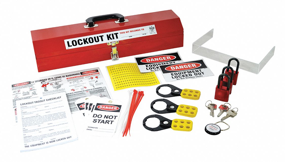 BRADY Portable Lockout Kit, Filled, Electrical/Valve Lockout, Tool Box