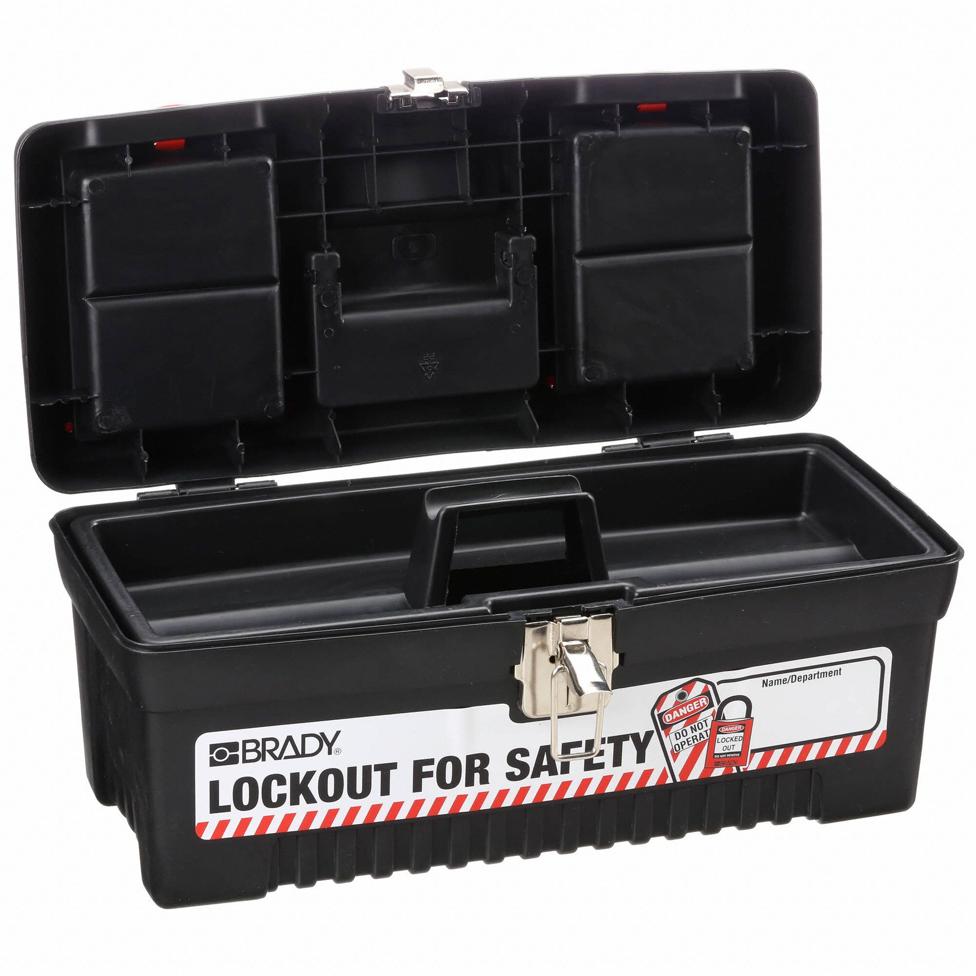 BRADY Lockout Tool Box, Unfilled, Tool Box, Black, Red 3WPG4105905