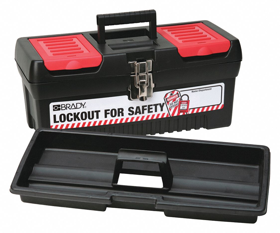 BRADY Lockout Tool Box, Unfilled, Tool Box, Black, Red 3WPG5105906