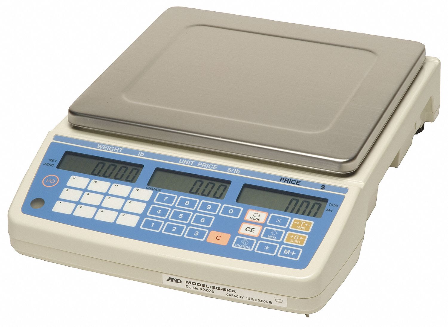 A&D WEIGHING Digital Bench Scale, SS Pltfrm, 6/15kg Cap 3WRD9SG15KA