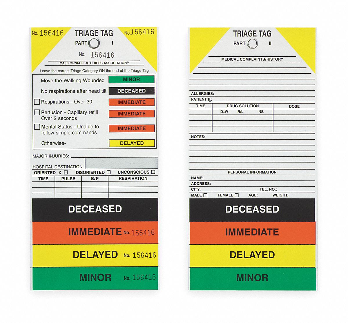 Triage Tag,  4 1/4 in Width,  8 11/16 in Height,  PK 50
