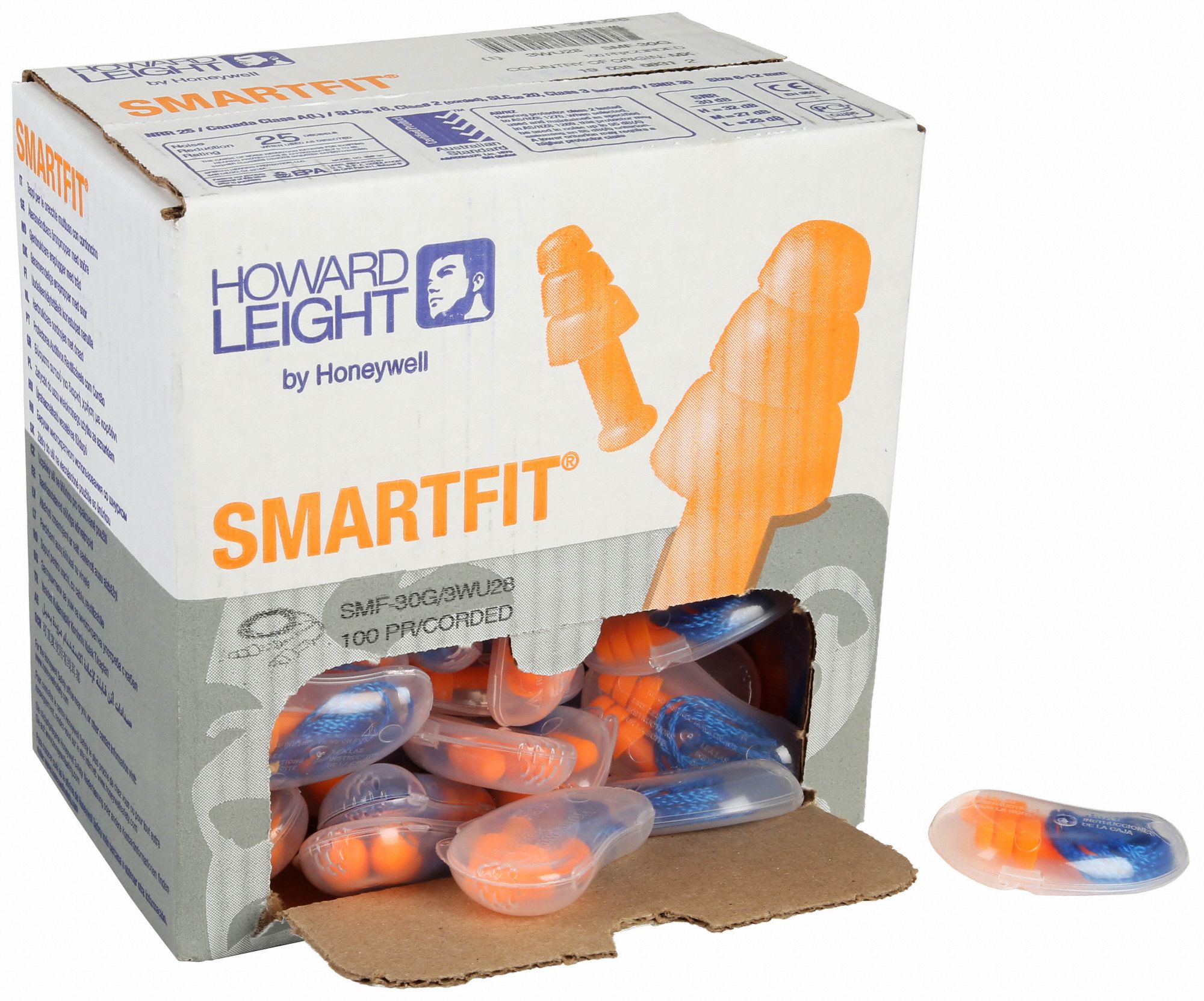 HONEYWELL HOWARD LEIGHT Ear Plugs Flanged, 25 dB NRR, Gen Purpose, Corded, Reusable, Orange