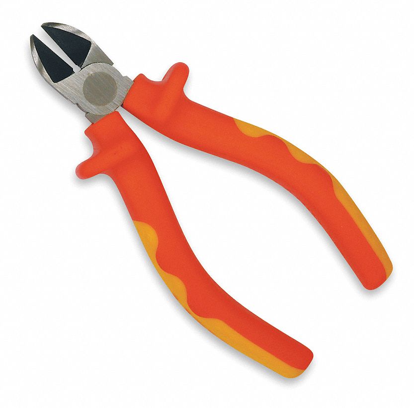 DIAGONAL CUTTING PLIER, INSULATED, FLUSH, OVAL, ½ IN JAW L, ½ IN JAW W, 5¼ IN OVERALL L
