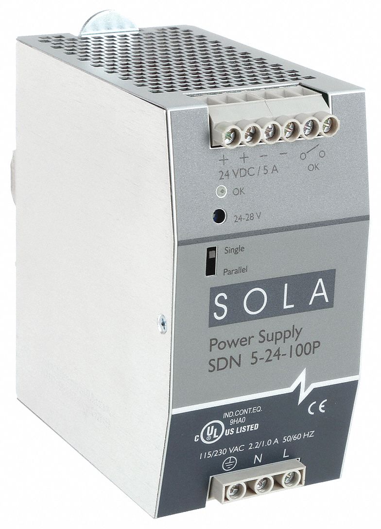 Sola/Hevi-Duty SDN5-24-100P DC Power Supply, 24 VDC, 5 Amp, 47-63