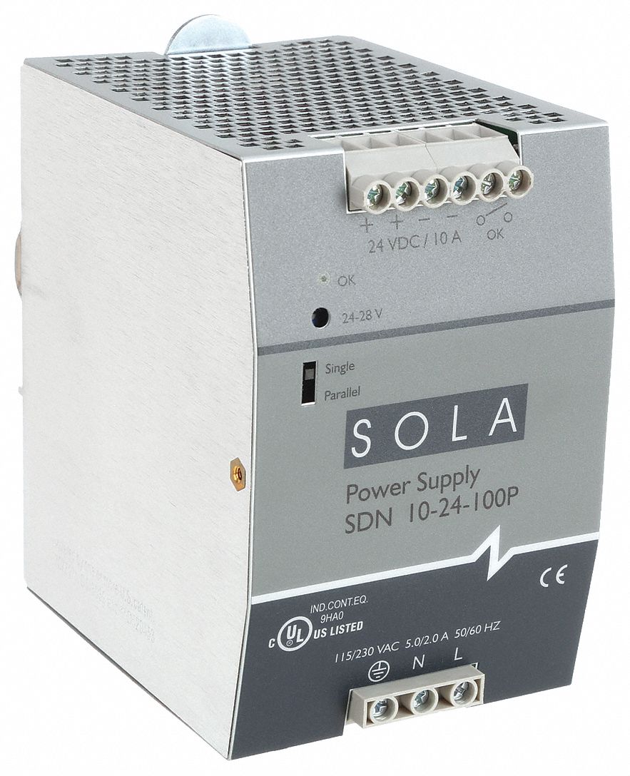 DC Power Supply: DIN Rail, 240 W Output Power - Rated, 10 A Current - Output, Single Phase