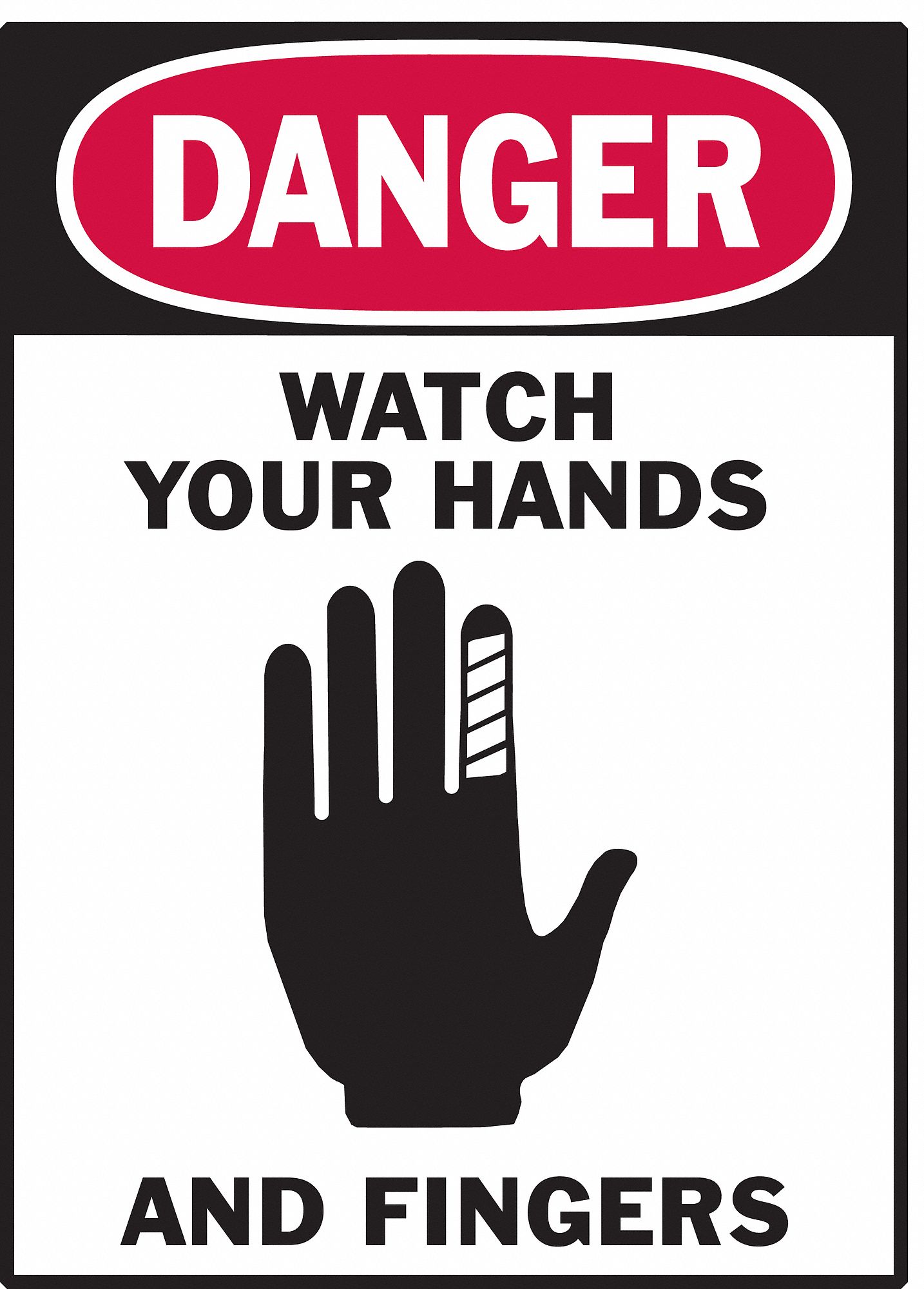 BRADY Danger Label, Watch Your Hands And Fingers, Sign Header Danger, Polyester, 5 in x 3 1/2 in