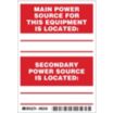 Main Power Source For This Equipment Is Located: Secondary Power Source Is Located: Signs