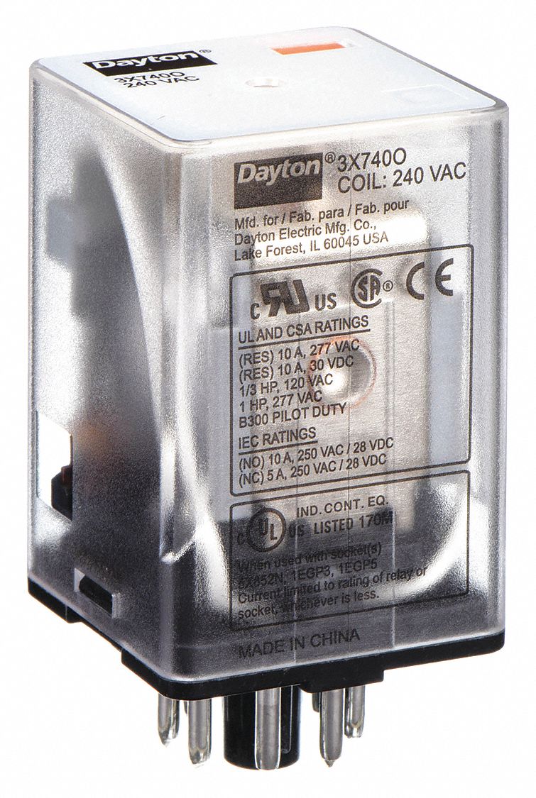 DAYTON, 8 Pins Relay, DPDT, General Purpose Relay 3X7403X740