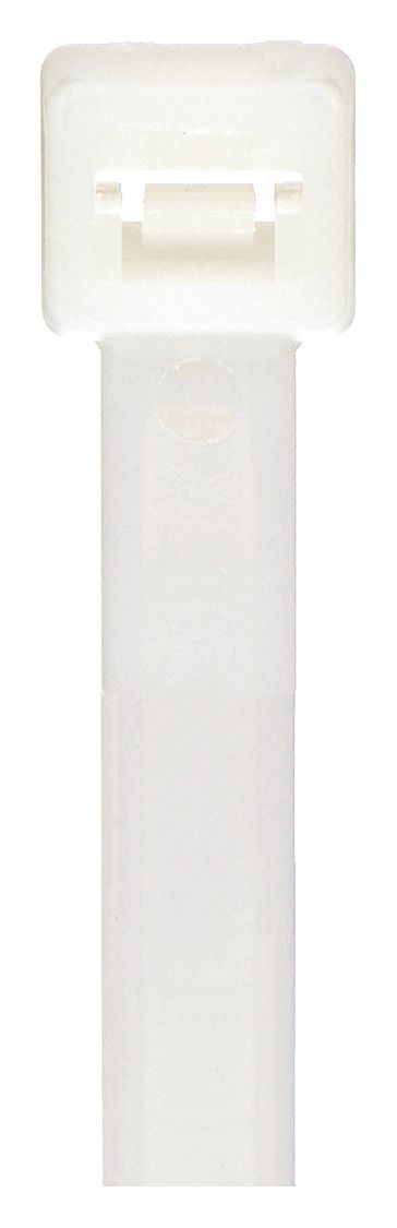 Cable Tie: 7 in Nominal Lg, 0.19 in Wd, Outdoor Use, White, Std, Nylon, 100 PK