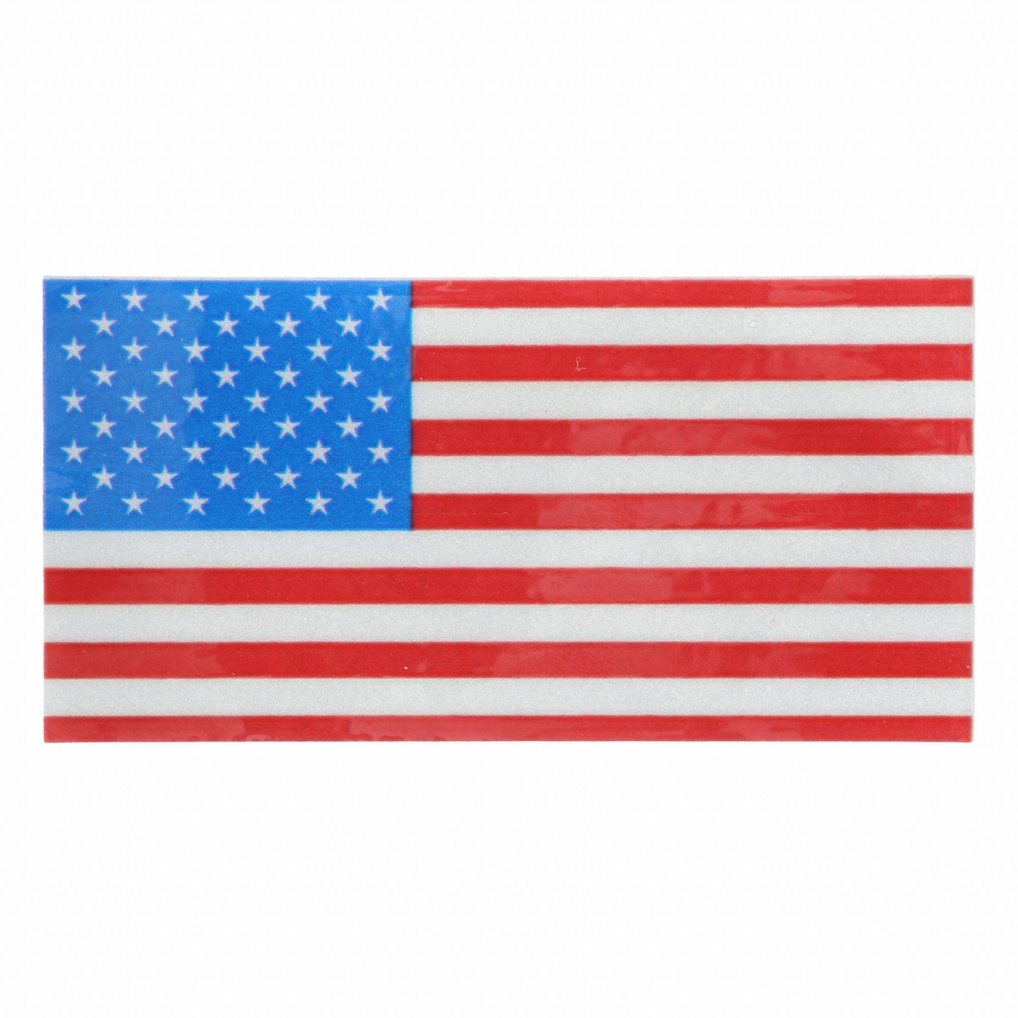 Hard Hat Label: Us Flag, 3 in Wd, 1 9/16 in Ht, English, Engineer-Grade Retroreflective, Vinyl, 5 PK