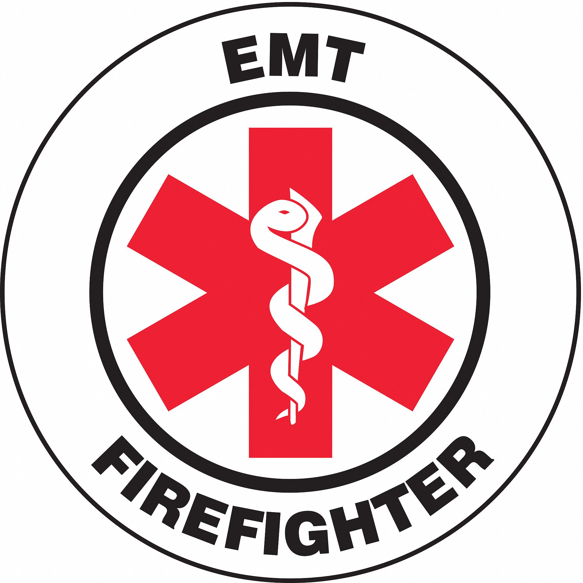 Hard Hat Label: EMT Firefighter, 2 1/4 in Dia, English, Engineer-Grade Retroreflective, 1 Labels