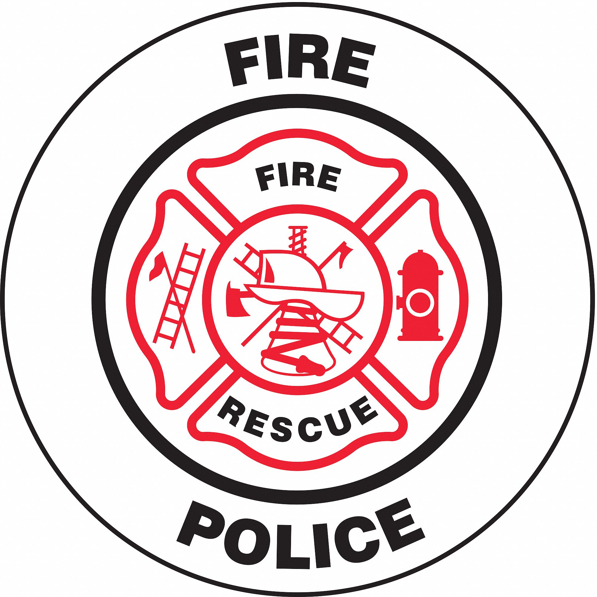 Hard Hat Label: Fire Police Fire Rescue, 2 1/4 in Dia, English, Engineer-Grade Retroreflective