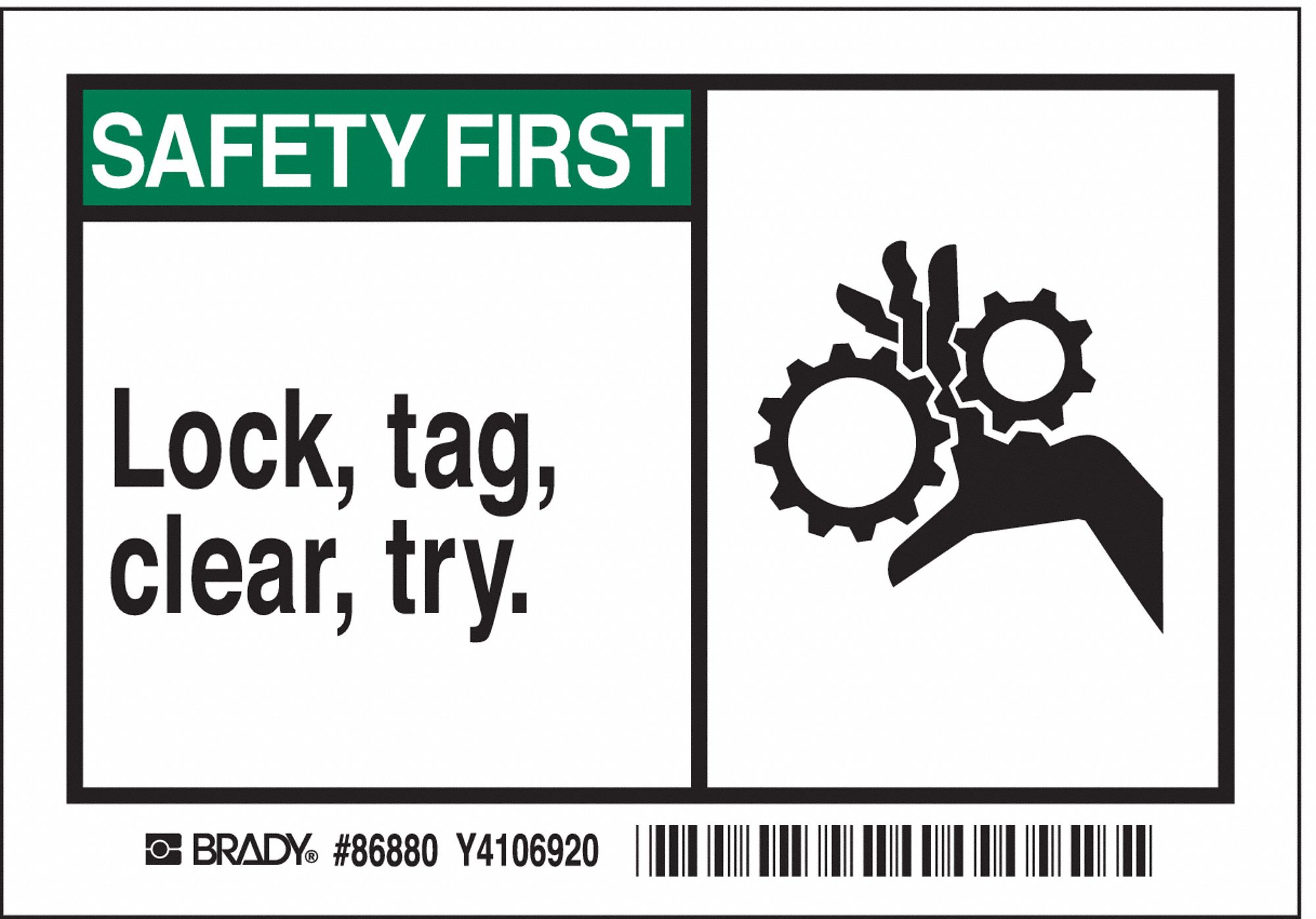 LABEL, POLYESTER, ADHESIVE MOUNT, 3½ IN X 5 IN NOMINAL SIGN SIZE, 0.01 IN THICK, 5 PK, LOCK, TAG, CLEAR, TRY.