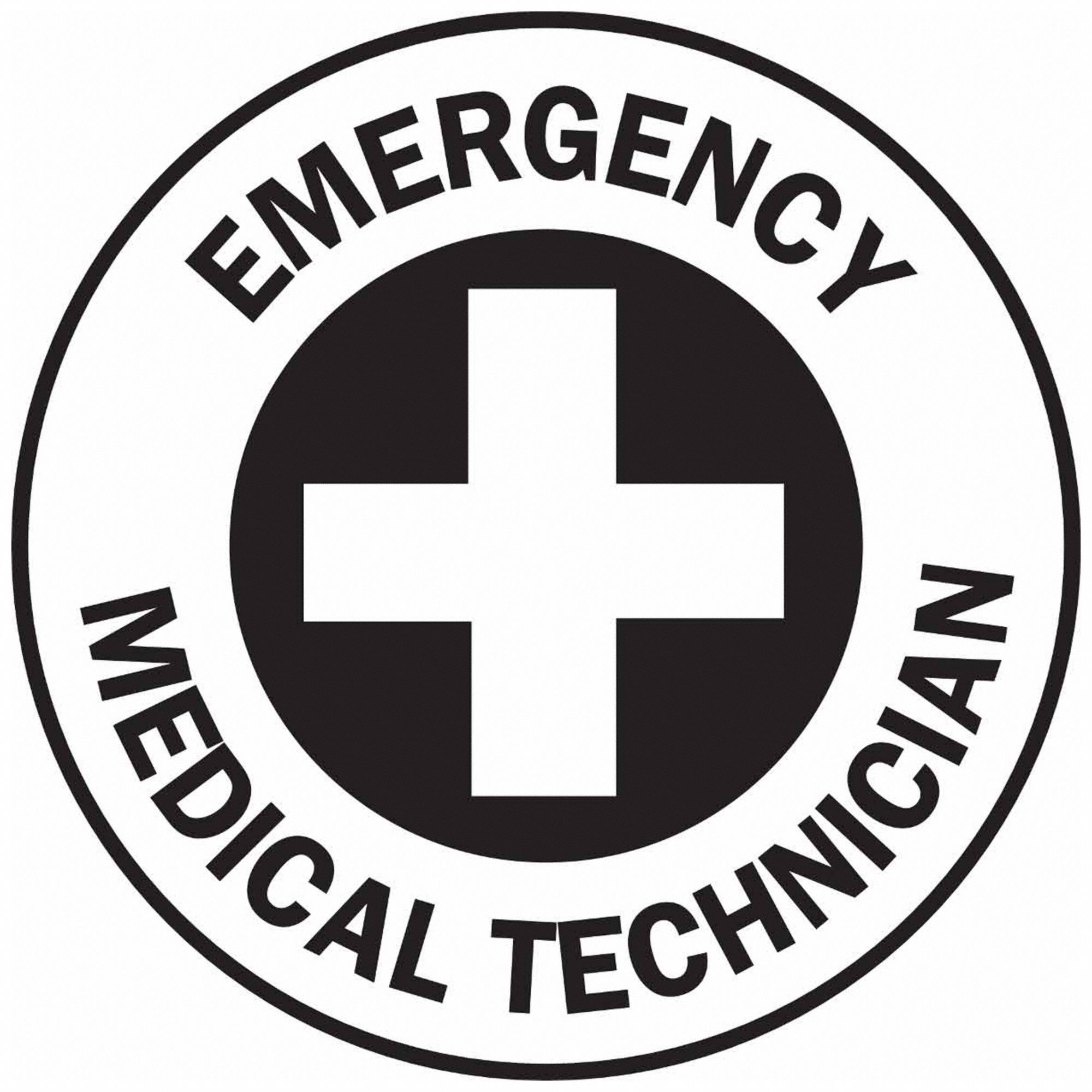 Hard Hat Label: Emergency Medical Technician, 2 in Dia, English, Non-Reflective, 4 Labels, Std, 4 PK