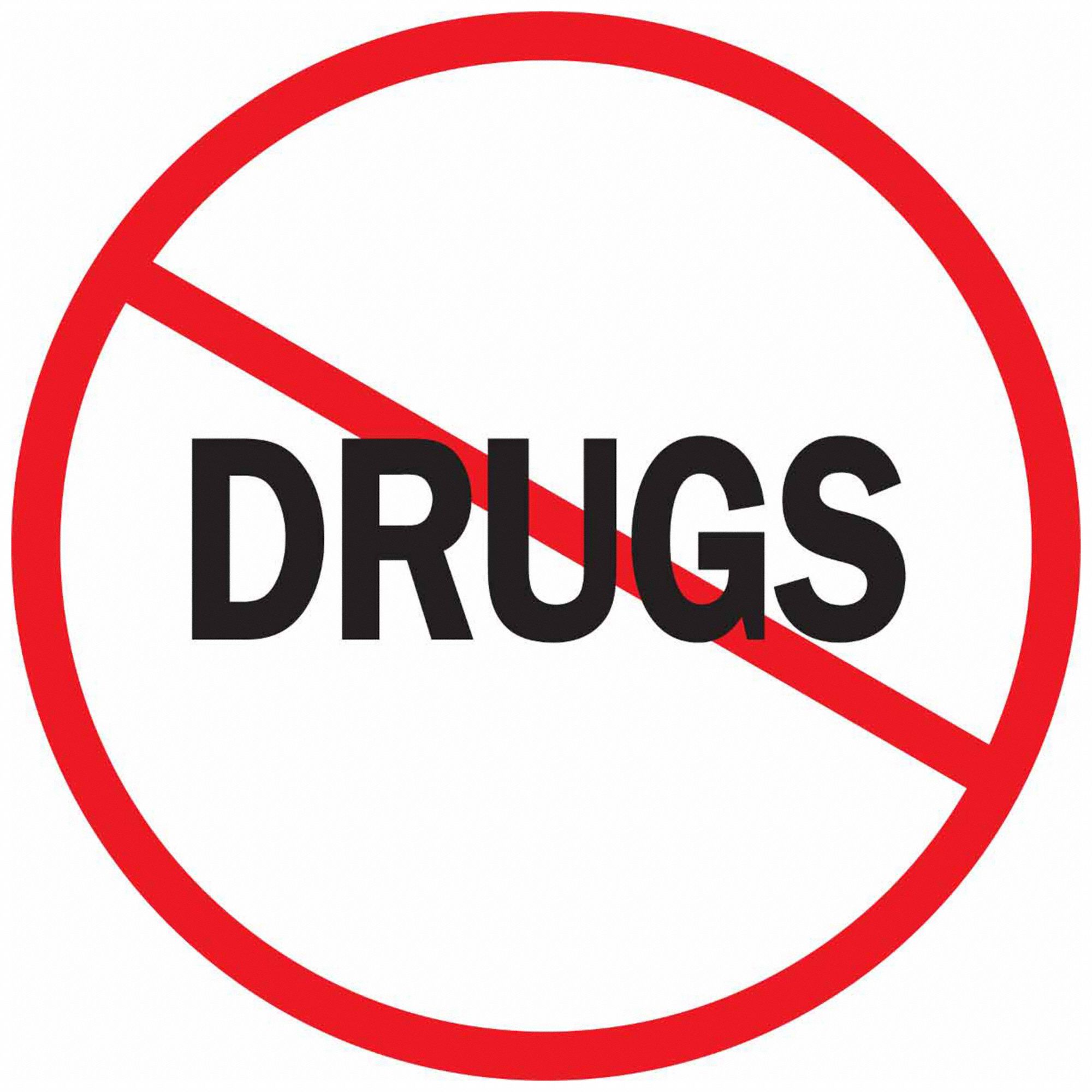 Hard Hat Label: Drugs, 2 in Dia, English, Std, Non-Reflective, Universal, 4 Labels, 4 PK