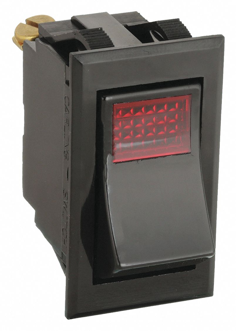 LIGHTED ROCKER SWITCH, 2 POSITIONS, SPST, ON/OFF, RED, TIPPETTE