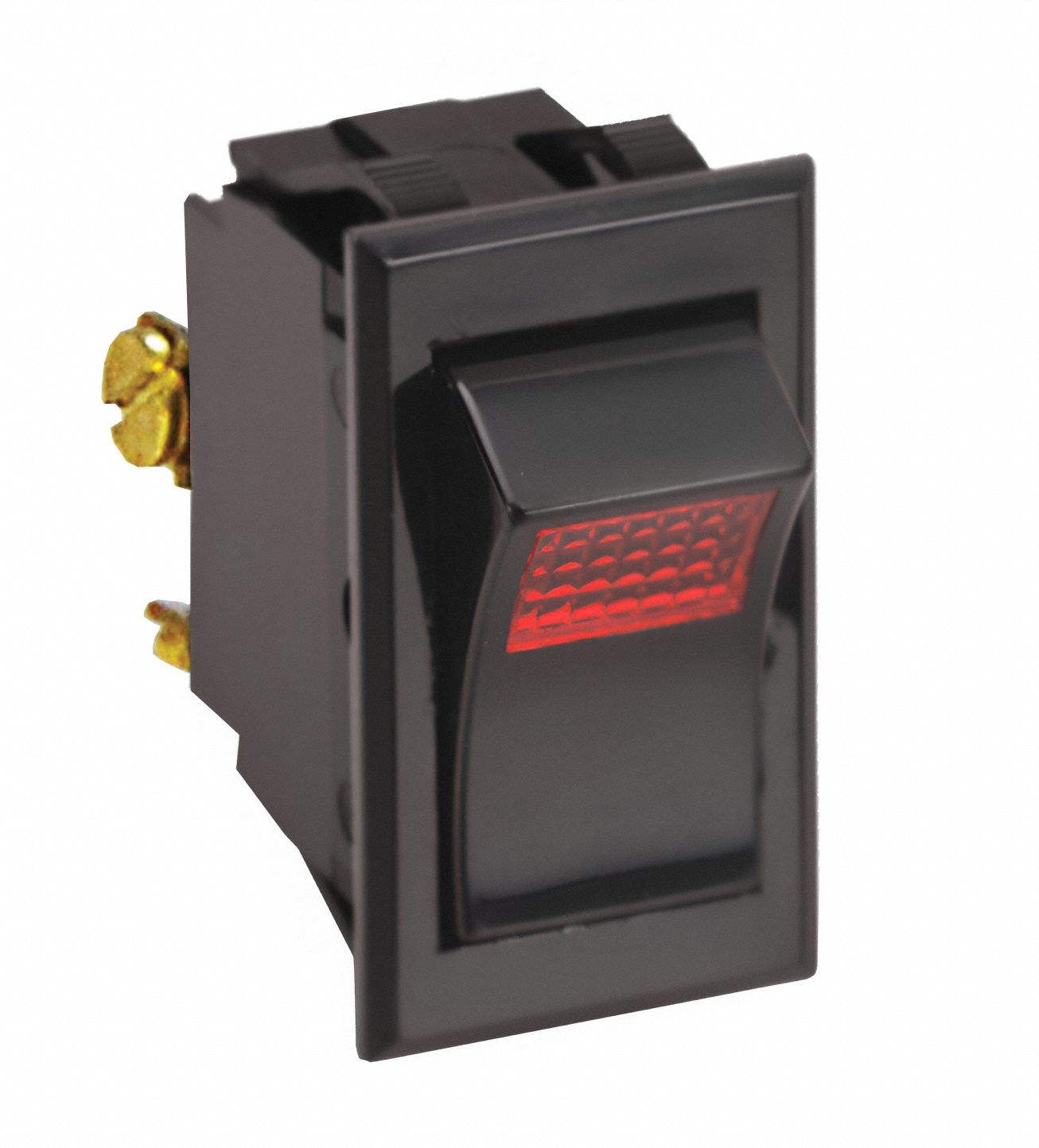 CARLING TECHNOLOGIES Lighted Rocker Switch: 2 Positions, SPST, On/Off, Red (MPN LTILA54-6S-BL-RC-NBL/125N). Key specifications — AC Contact Rating: 15 A @ 125 V; DC Contact Rating: 15 A @ 15 to 28 V; Horsepower: 1/2 hp @125 to 250V AC; NEMA Enclosure Rating: No Enclosure; Operator Illumination: Illuminated; Switch Color: Red; Terminal Connection Type: Screw Terminals; Includes Lamp Module: No Lamp Module Included.