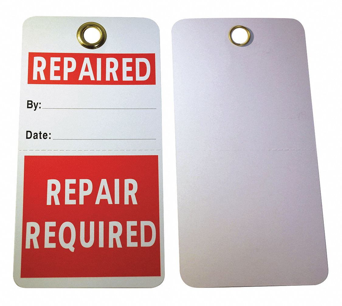 GRAINGER APPROVED Repair Tag, Cardstock, Height 5 3/4 in, Width 3 in